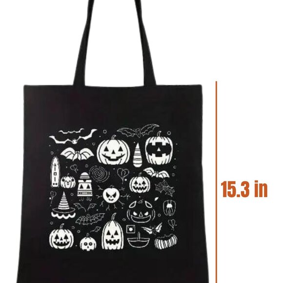 NWT Halloween Black Tote Bag with White Spooky Design - 13.8"x15.3" - Picture 4 of 5